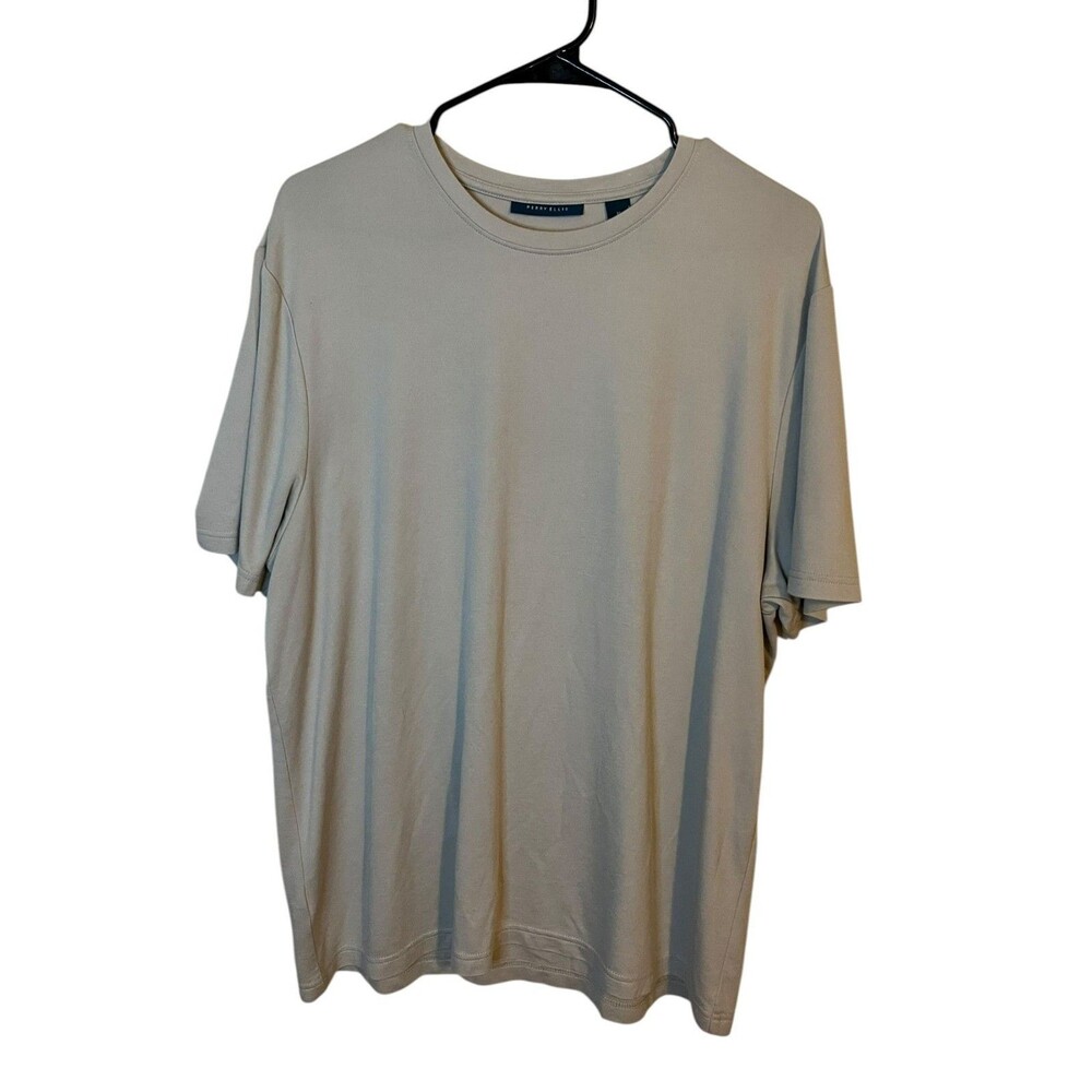 Perry Ellis Mens XL Beige Short Sleeve T‑Shirt Rayon Blend